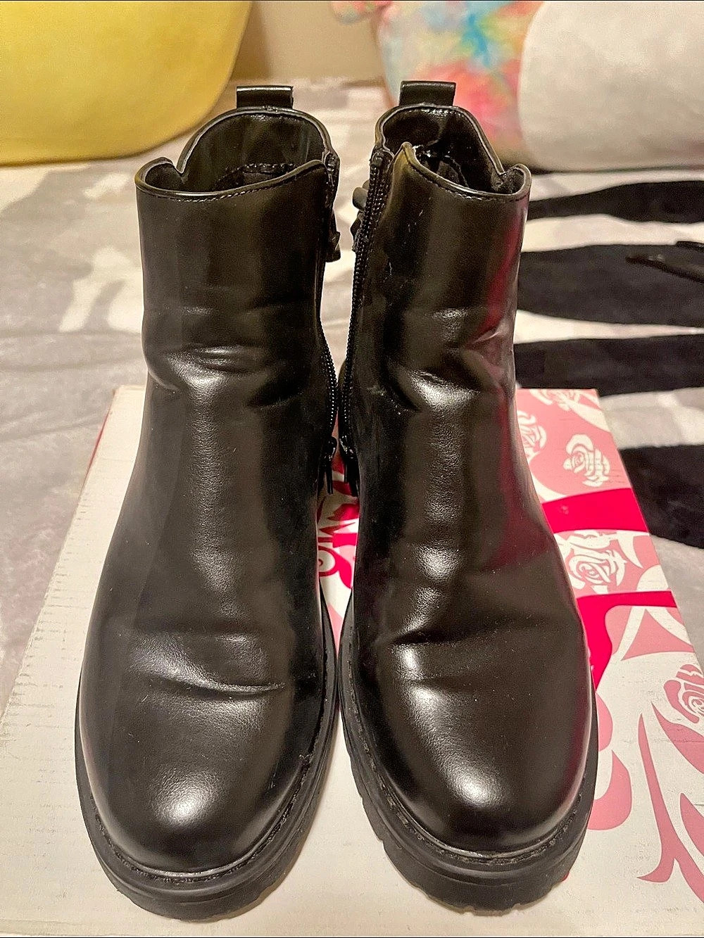 black rivet Sidney Black Matte Chain Ankle Boots